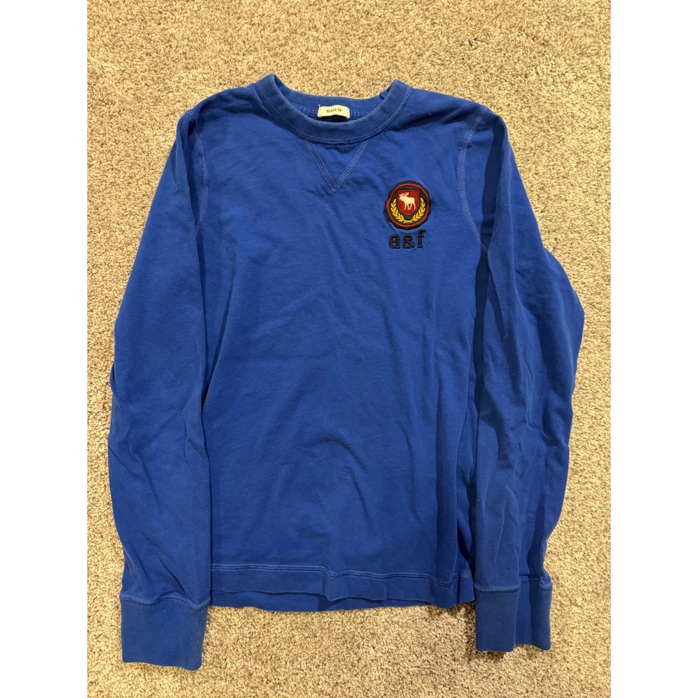 Abercrombie‎ And Fitch Sweatshirt Kids XL Blue Long Sleeve Crew Neck Patch